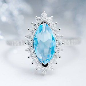 Blue Topaz Marquise Gemstone ring925 Sterling Silver Charmed Aroma